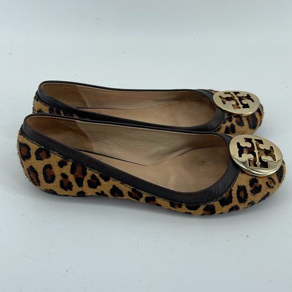 Tory Burch Reva calf skin leather leopard print slip on ballet flat shoes sz 6.5 - Picture 4 of 7